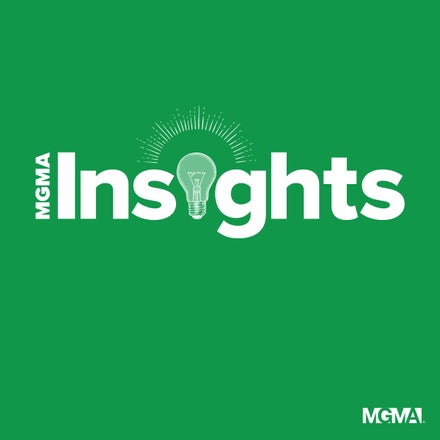 Green background, mgma insights, mgma logo